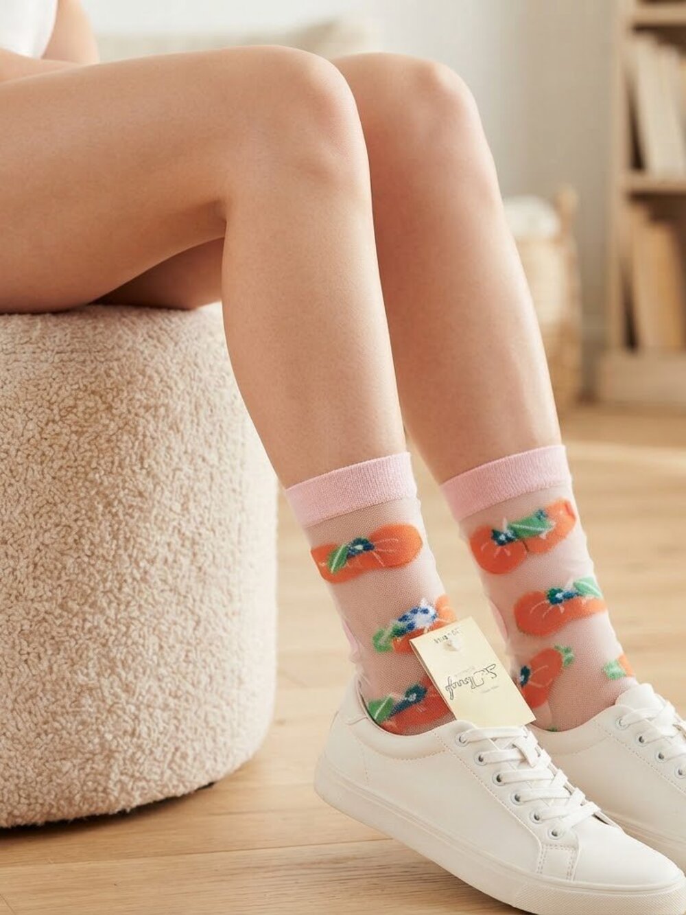 See Througt Pumpkin Pattern Socks Size 9-11